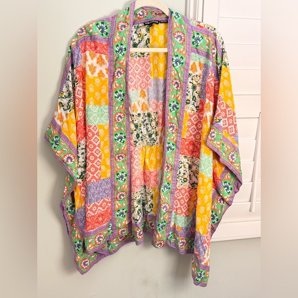 Tolani Anthropologie Patchwork Print Kimono Cardigan XL Boho